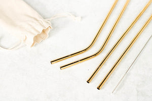 blue marche gold stainless steel straws in set of 4