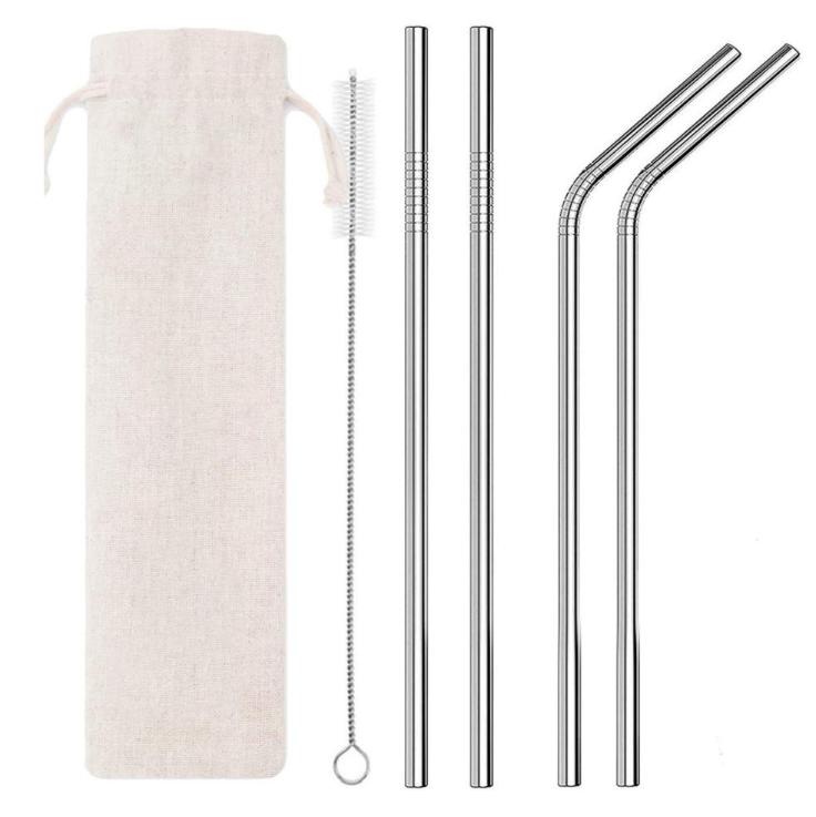 blue marche silver stainless steel straw in set of 4
